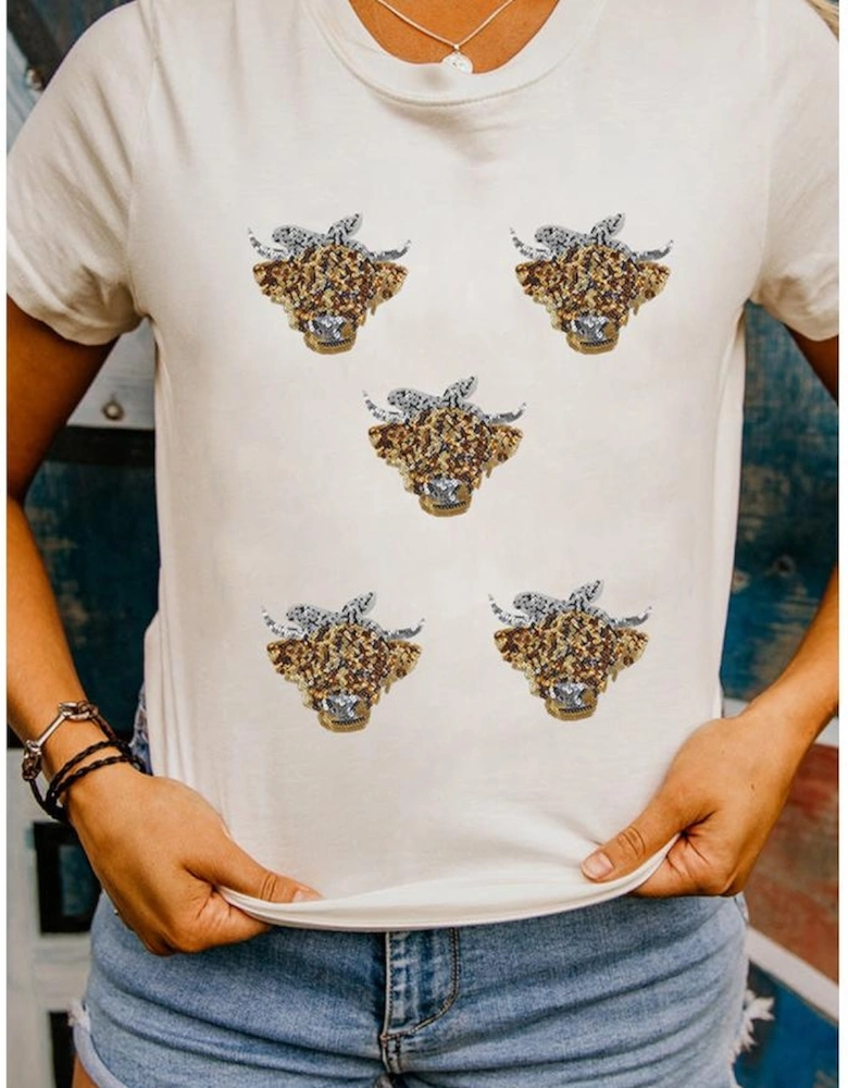 White Western Bow Heifer Graphic Casual T Shirt