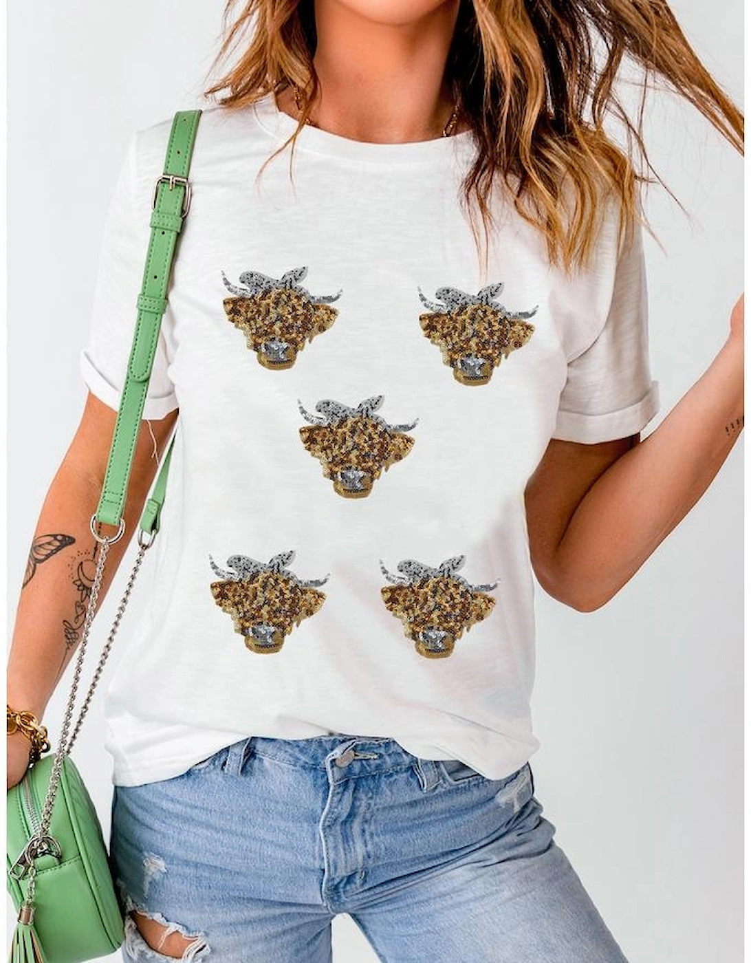 White Western Bow Heifer Graphic Casual T Shirt
