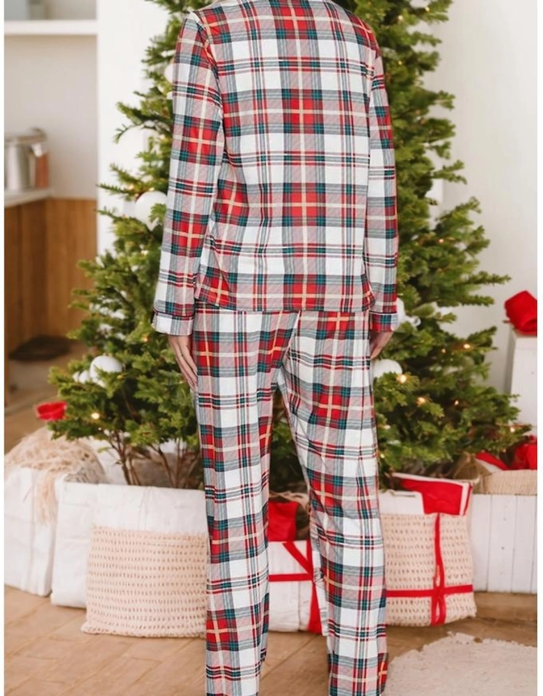 Red Christmas Plaid Print Two Piece Long Sleeve Pajamas Set