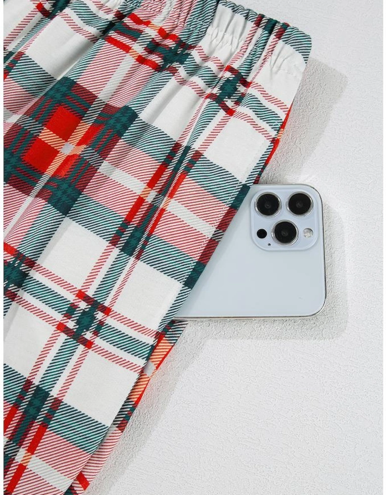 Red Christmas Plaid Print Two Piece Long Sleeve Pajamas Set