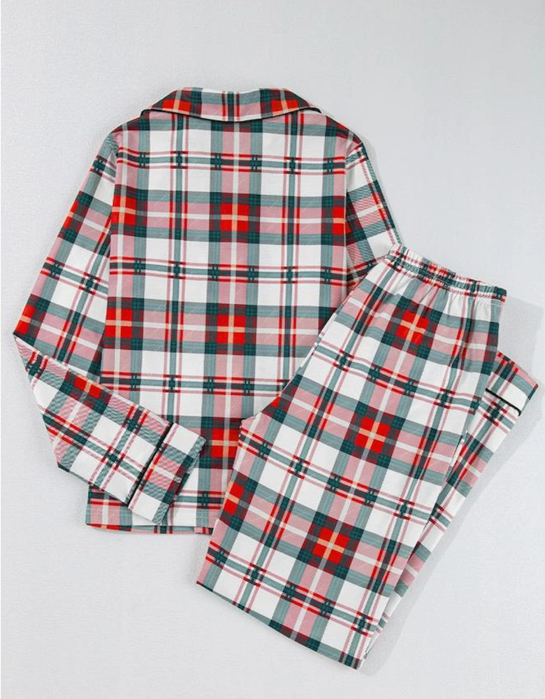 Red Christmas Plaid Print Two Piece Long Sleeve Pajamas Set