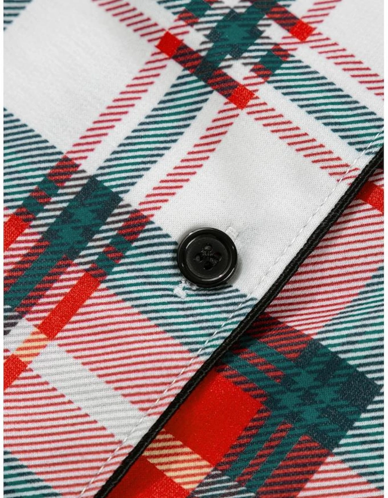 Red Christmas Plaid Print Two Piece Long Sleeve Pajamas Set