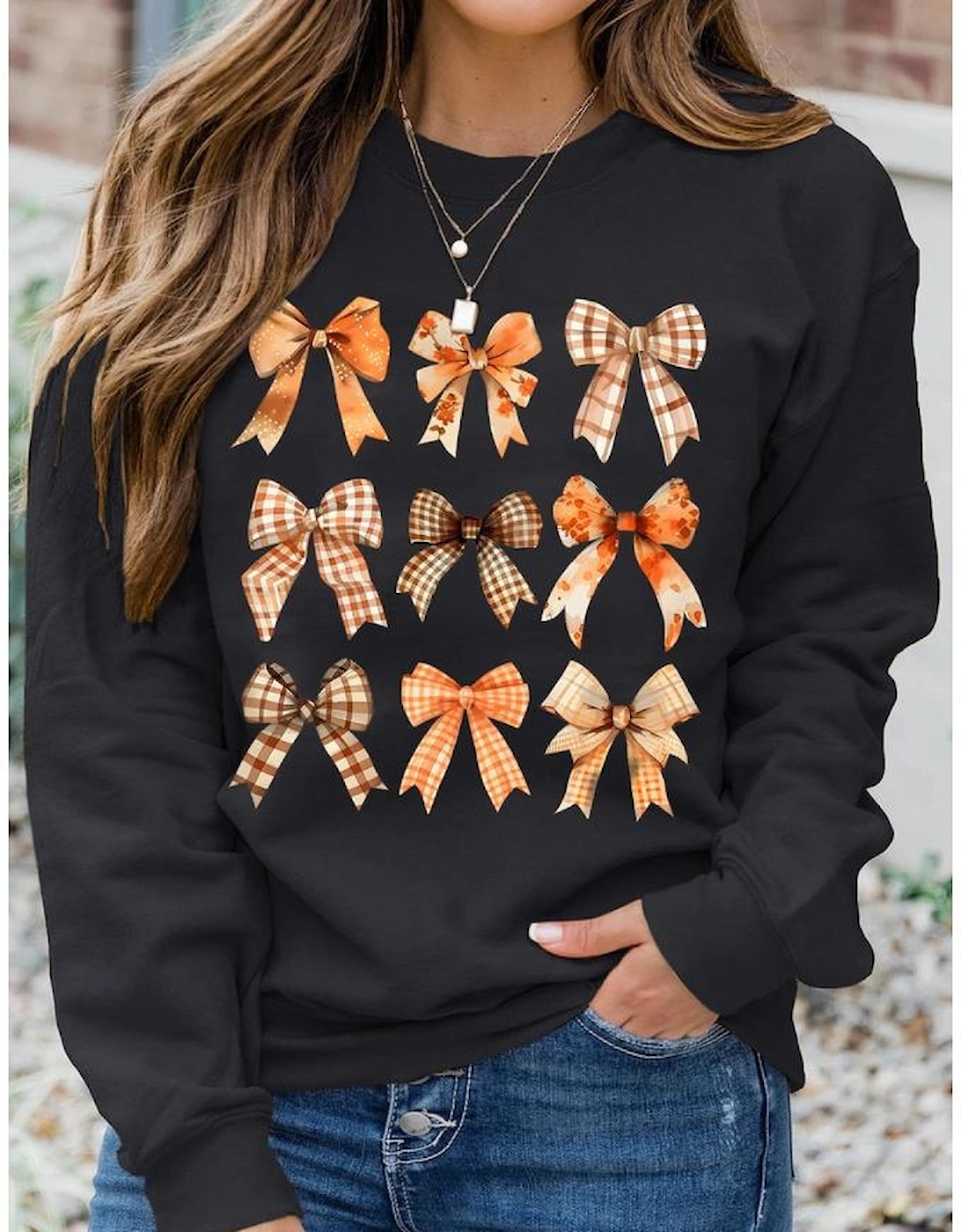 Black Thanksgiving Spice Bowknot Graphic Sweatshirt