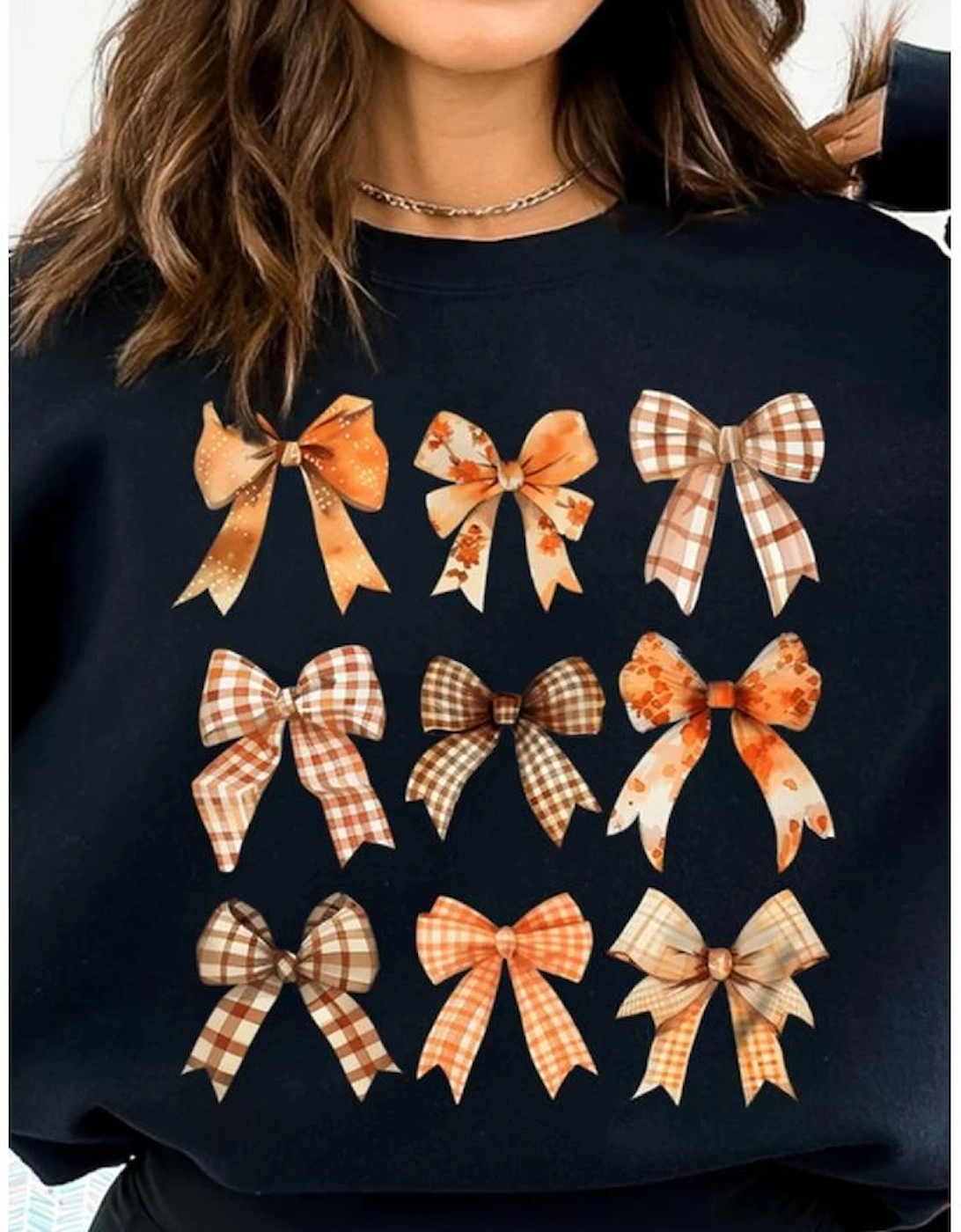 Black Thanksgiving Spice Bowknot Graphic Sweatshirt