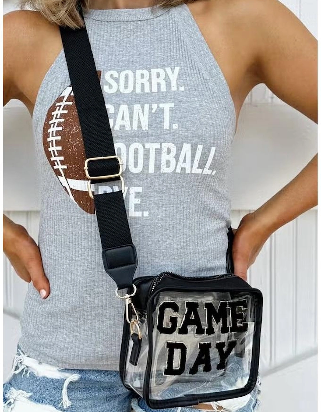 Black GAME DAY Rugby Football Clear Shoulder Bag