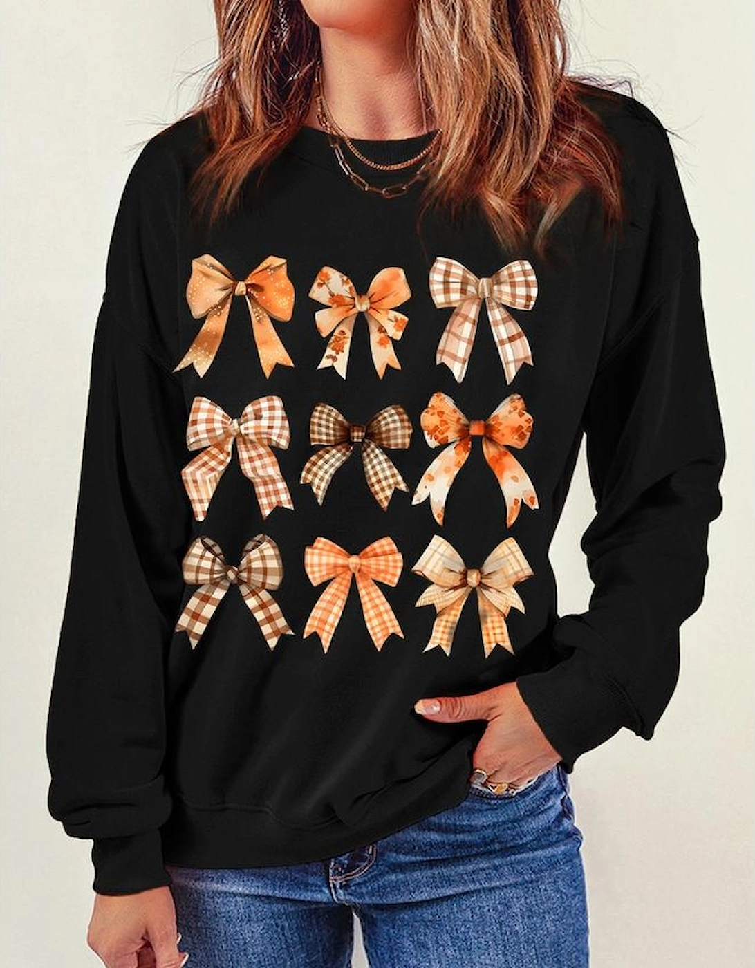 Black Thanksgiving Spice Bowknot Graphic Sweatshirt