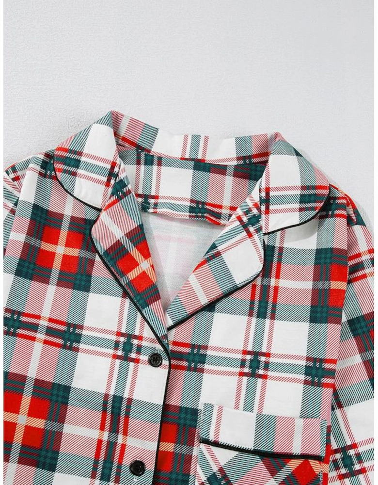 Red Christmas Plaid Print Two Piece Long Sleeve Pajamas Set