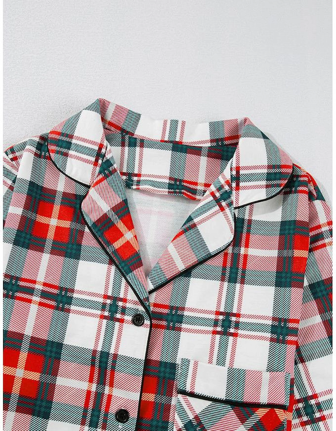 Red Christmas Plaid Print Two Piece Long Sleeve Pajamas Set