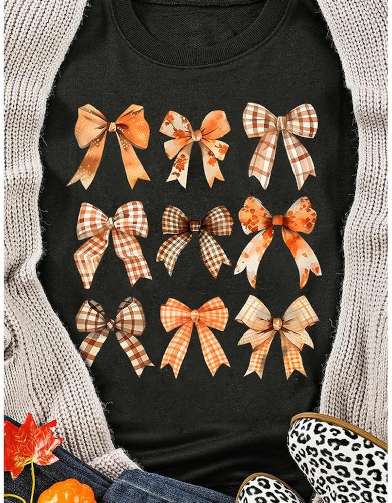 Black Thanksgiving Spice Bowknot Graphic Sweatshirt