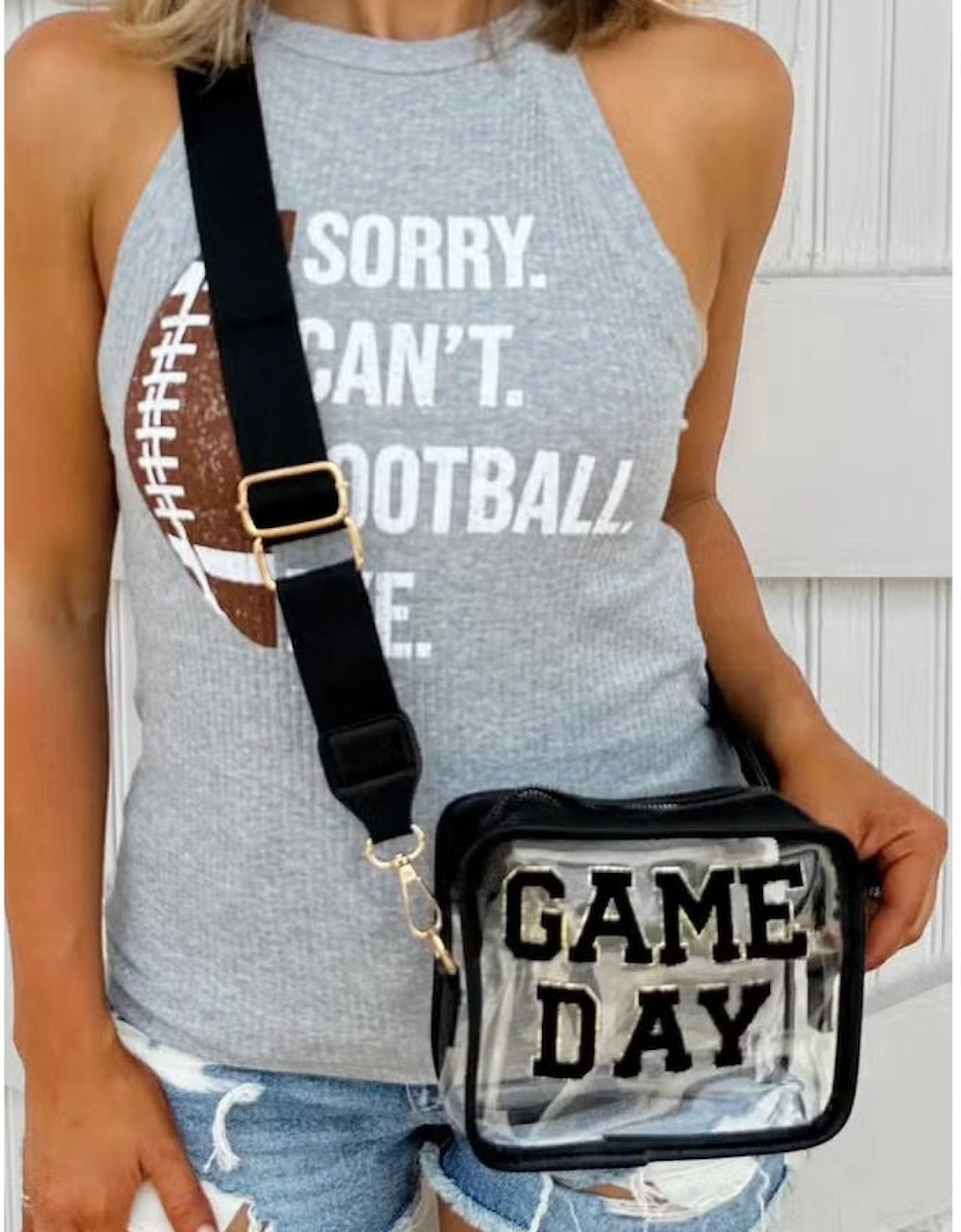 Black GAME DAY Rugby Football Clear Shoulder Bag