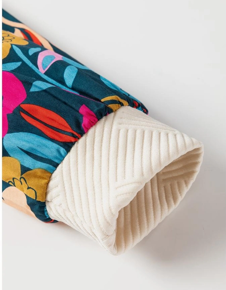 White Floral Patchwork Sleeve Textured Plus Size Pullover Top