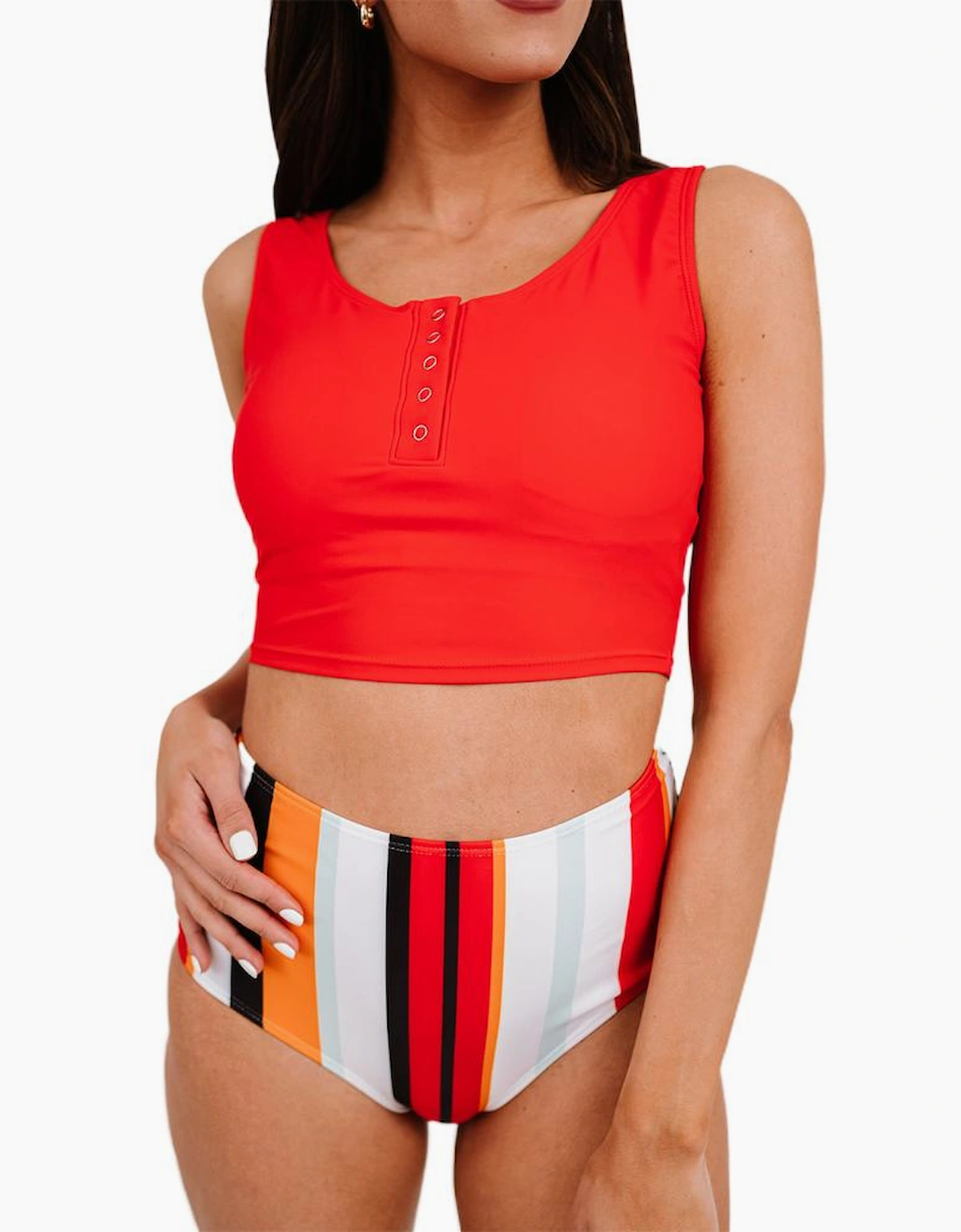 Square Neck Sleeveless Fashion Print Tankini Set