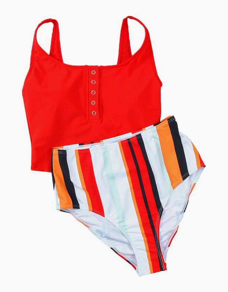 Square Neck Sleeveless Fashion Print Tankini Set