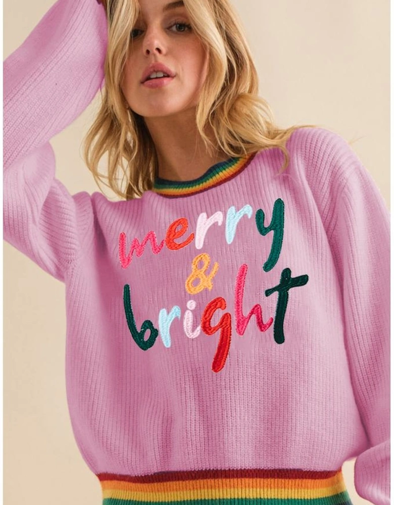 Bonbon Merry & Bright Colorful Stripes Trim Sweater