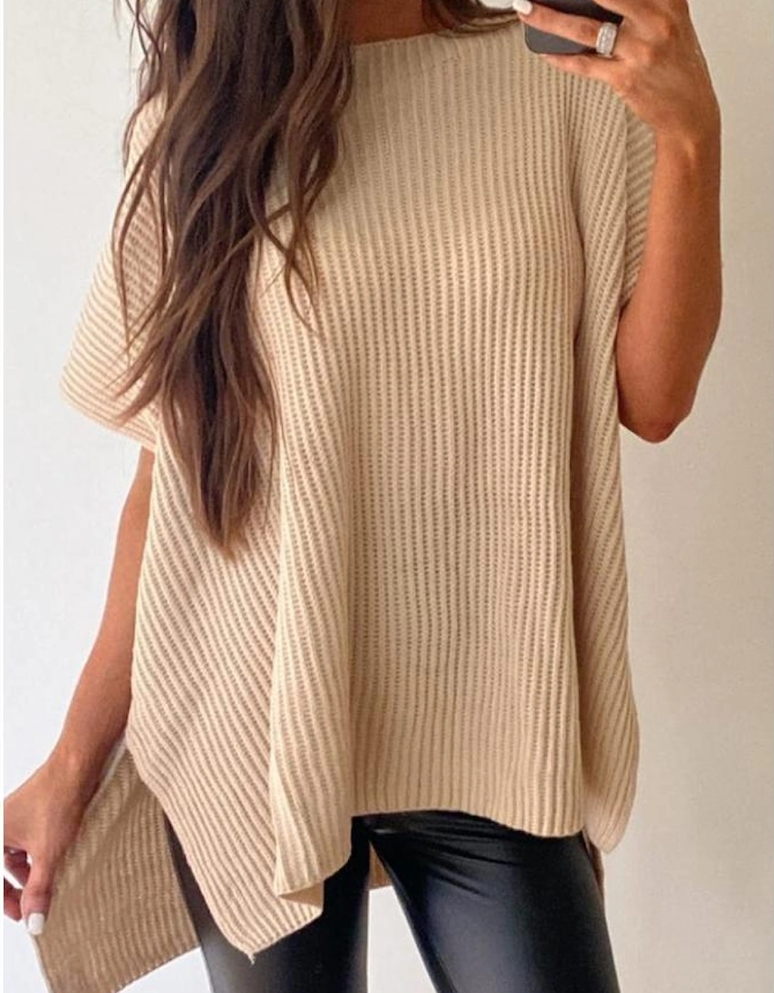 Apricot Short Sleeve Side Slit Oversized Sweater, 9 of 8