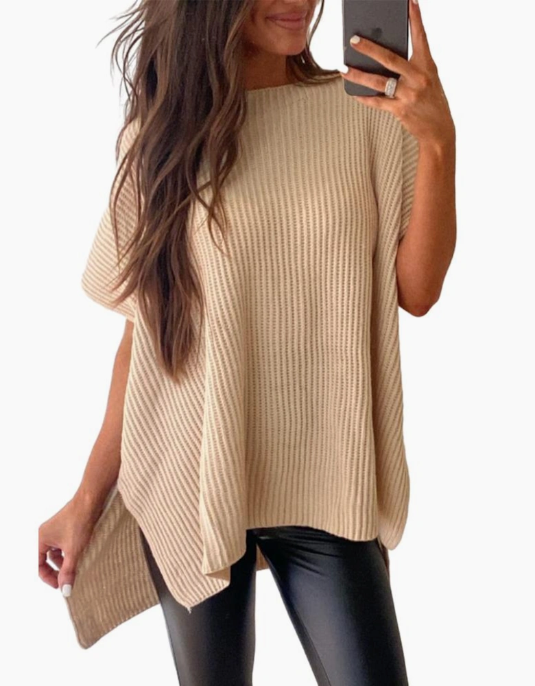 Apricot Short Sleeve Side Slit Oversized Sweater