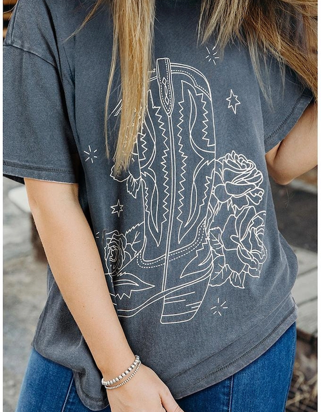 High-Rise Western Cowboy Boots Graphic Tee