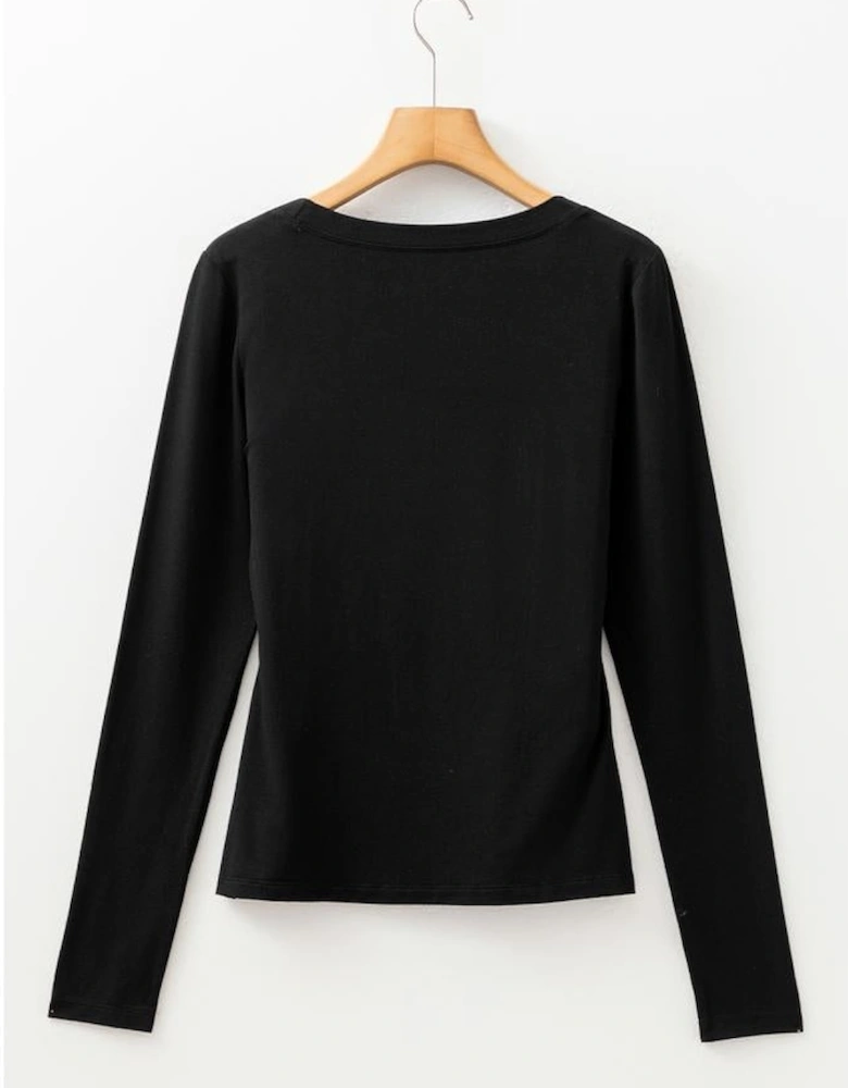 Black Solid Color Long Sleeve Fitted Top