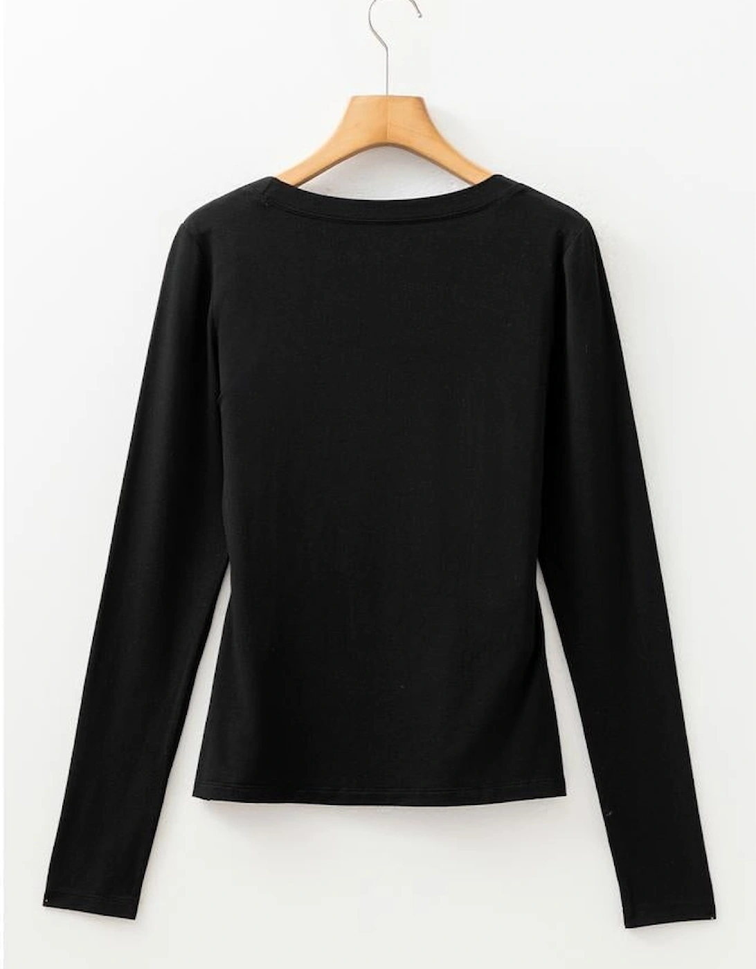 Black Solid Color Long Sleeve Fitted Top