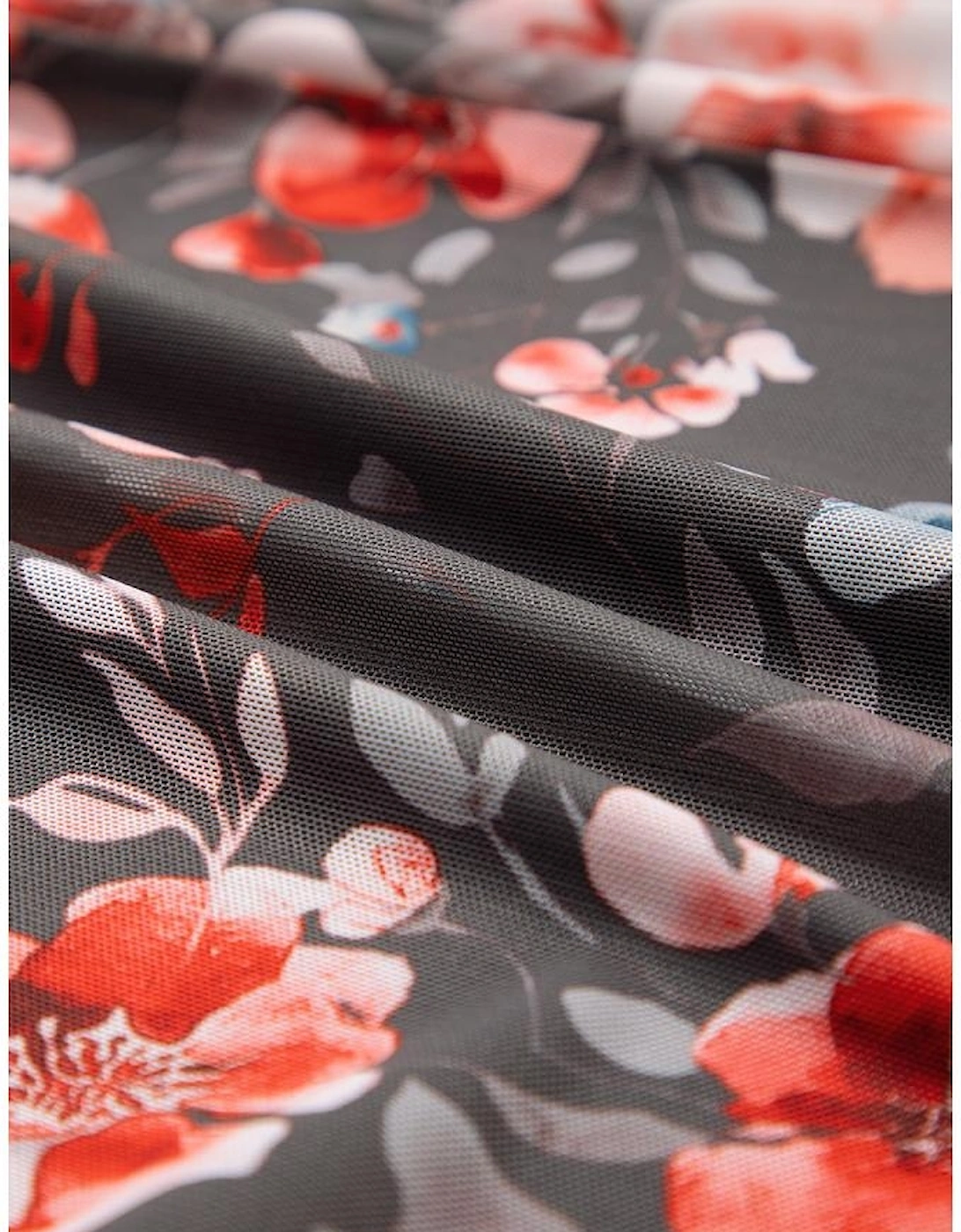 Brown Frilly Smocked Bodice Floral Mesh Long Sleeve Mini Dress