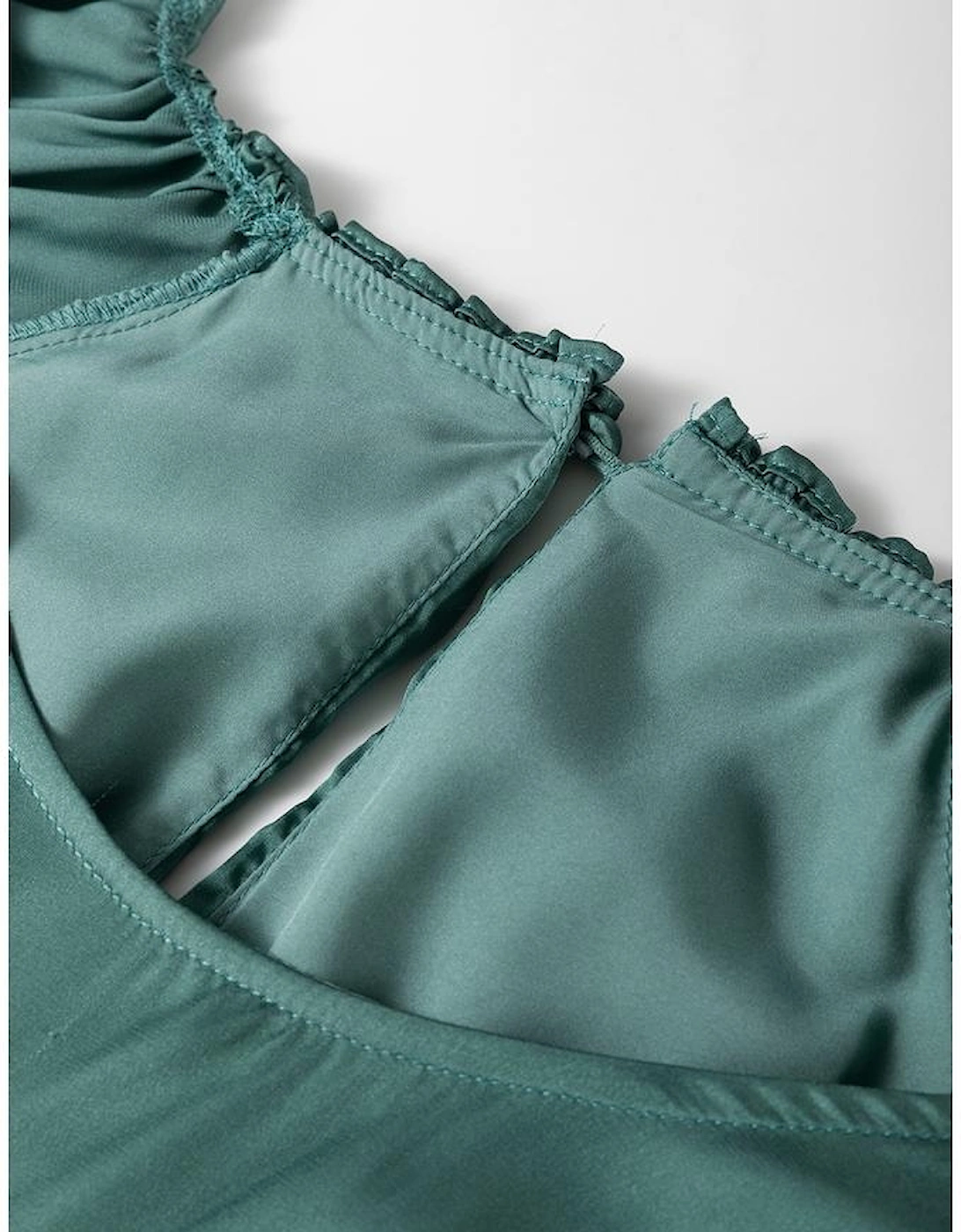 Mist Green Tiered Ruffled Puff Sleeve Loose Fit Mini Dress