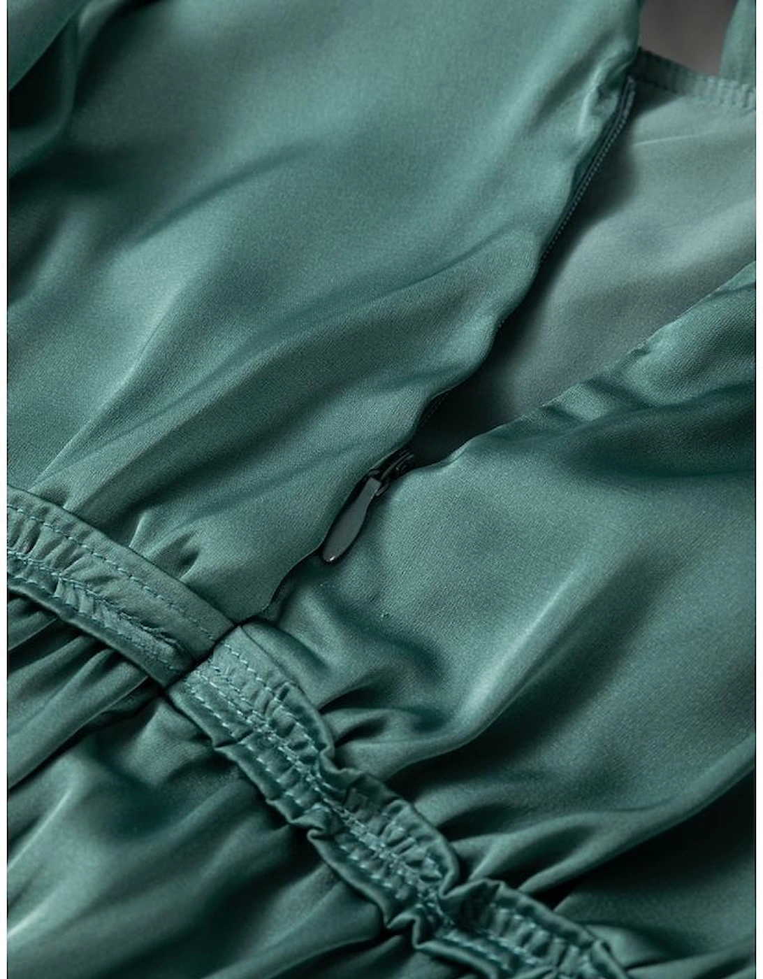 Mist Green Tiered Ruffled Puff Sleeve Loose Fit Mini Dress