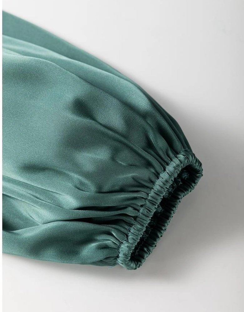 Mist Green Tiered Ruffled Puff Sleeve Loose Fit Mini Dress