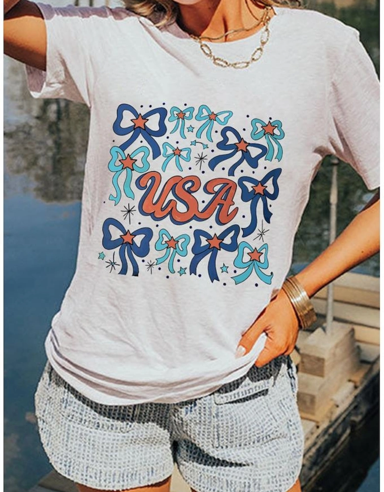 White USA Bowknot Graphic Tee