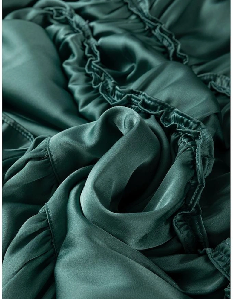 Mist Green Tiered Ruffled Puff Sleeve Loose Fit Mini Dress