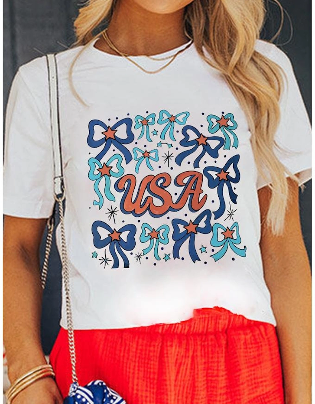White USA Bowknot Graphic Tee