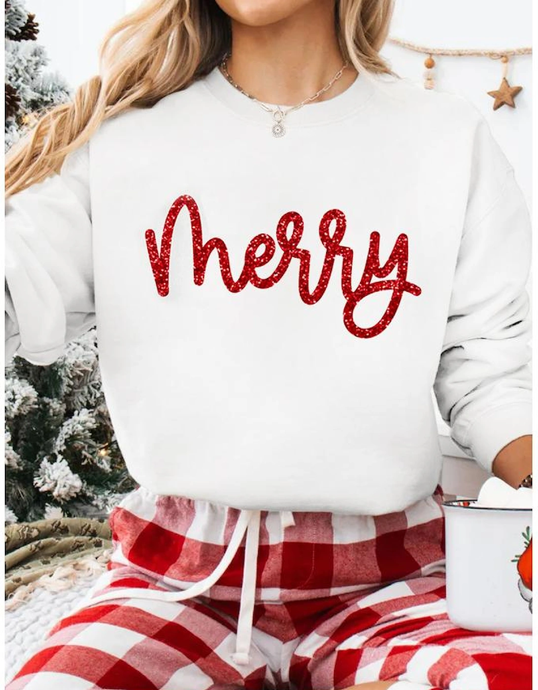Beige Merry Graphic Christmas Crew Neck Sweatshirt
