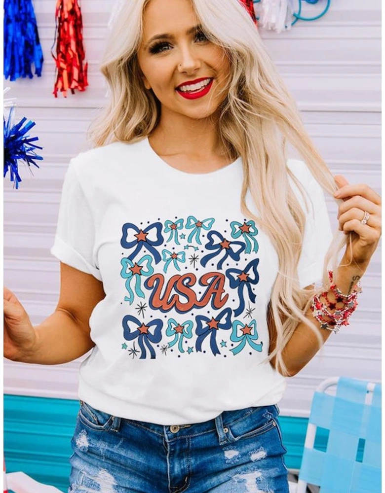 White USA Bowknot Graphic Tee