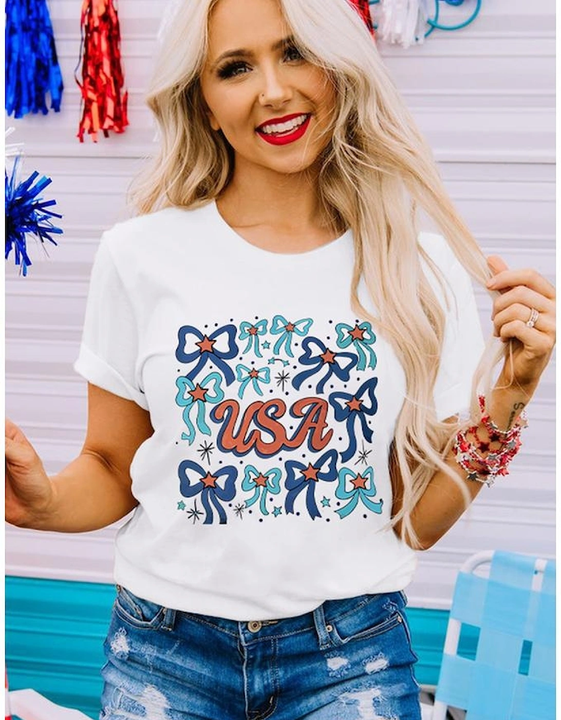 White USA Bowknot Graphic Tee, 7 of 6