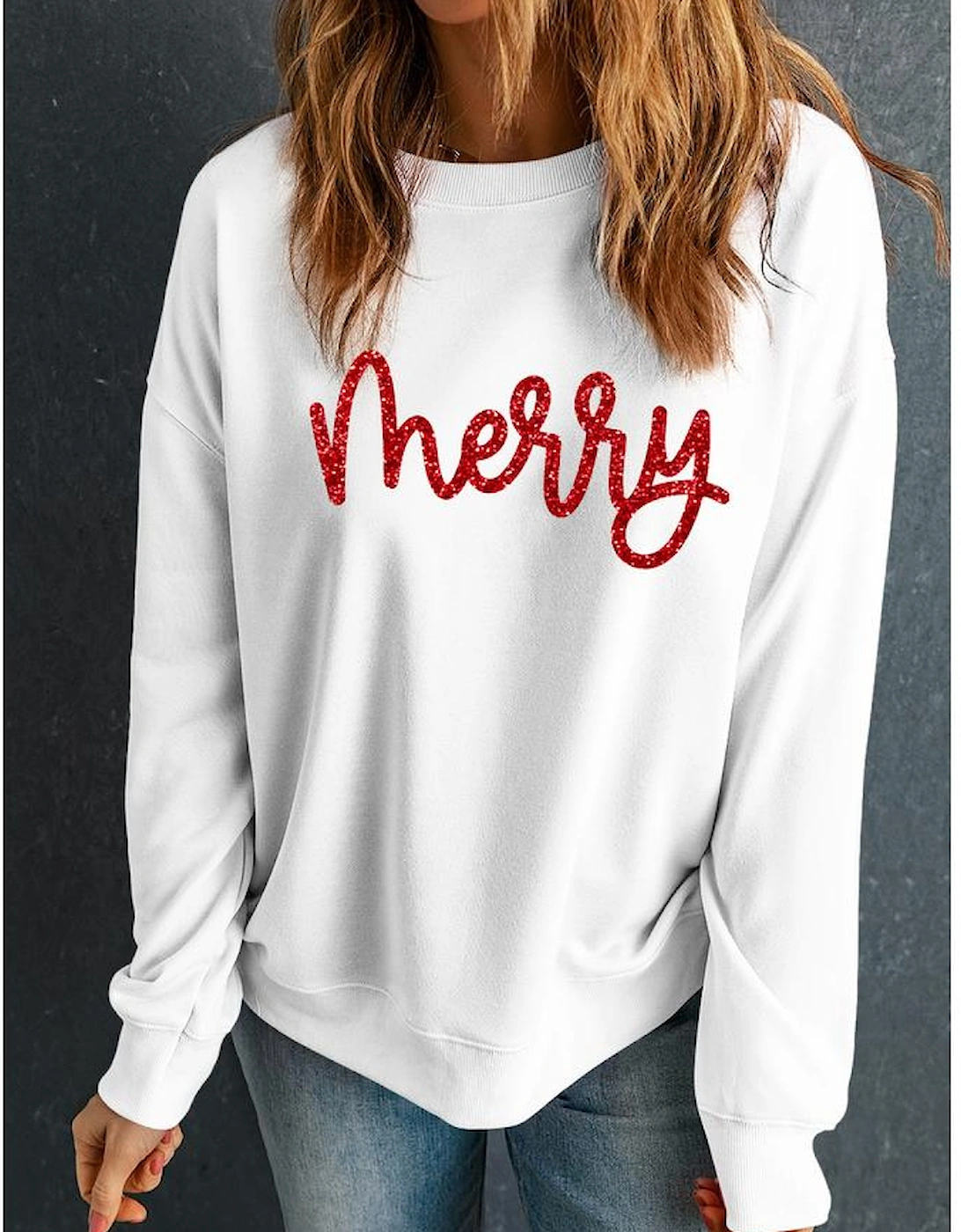 Beige Merry Graphic Christmas Crew Neck Sweatshirt, 6 of 5
