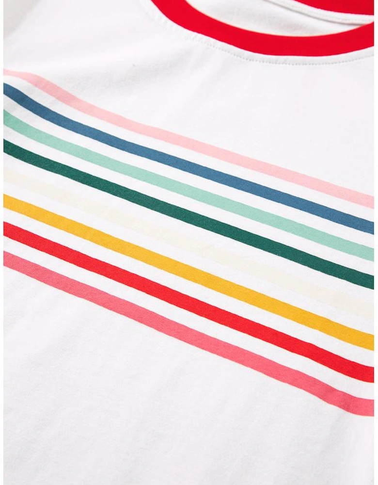 White Rainbow Stripe Print Contrast Crewneck T Shirt