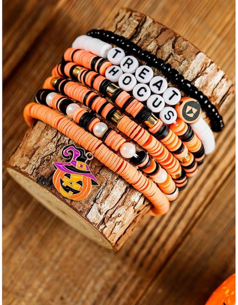 Orange TREAT HOCUS Halloween Pumpkin Beaded Multilayered Bracelet