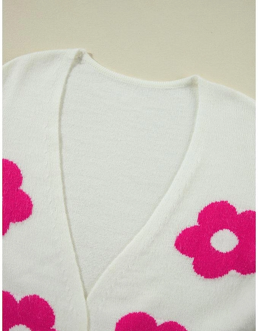 Rose Red Flower Pattern Open Front Cardigan