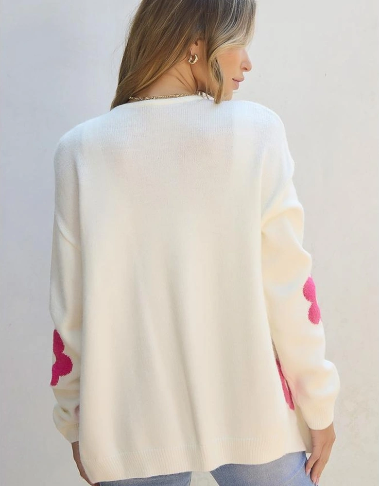 Rose Red Flower Pattern Open Front Cardigan