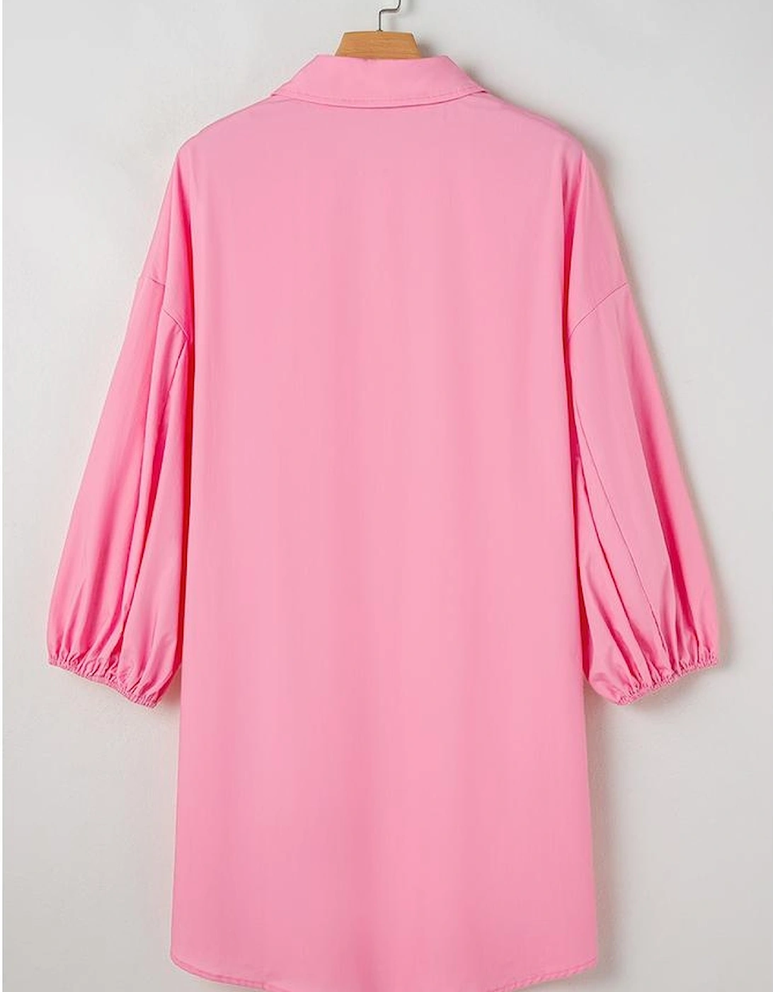 Bright Pink Balloon Sleeve Button Up Mini Shirt Dress