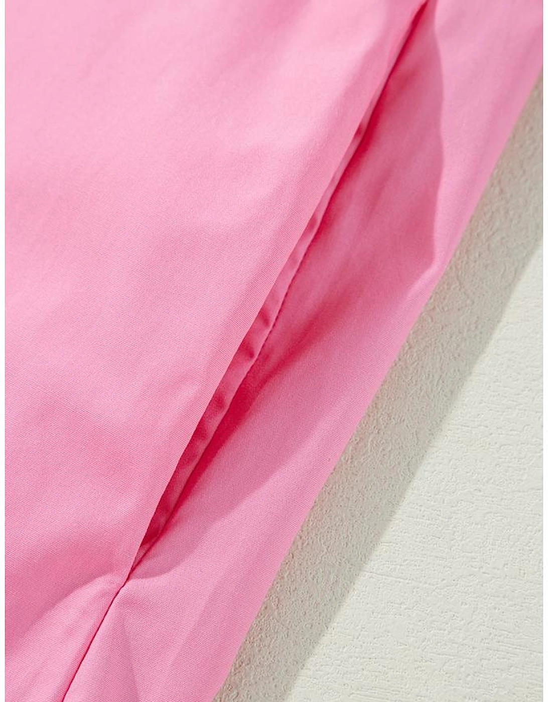 Bright Pink Balloon Sleeve Button Up Mini Shirt Dress