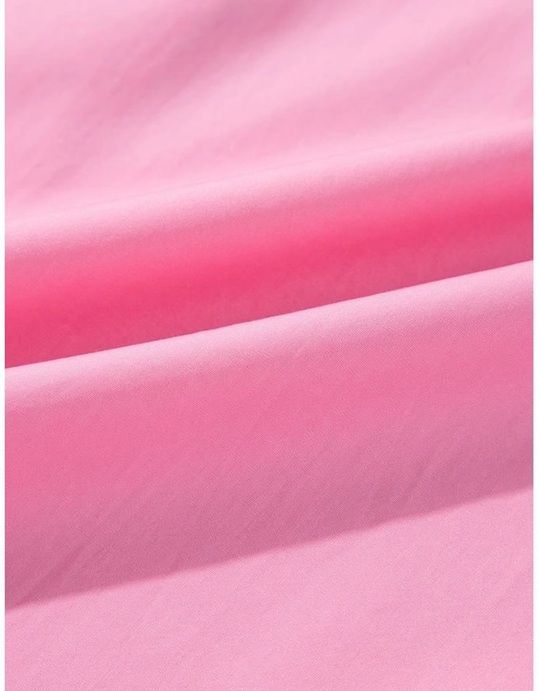 Bright Pink Balloon Sleeve Button Up Mini Shirt Dress