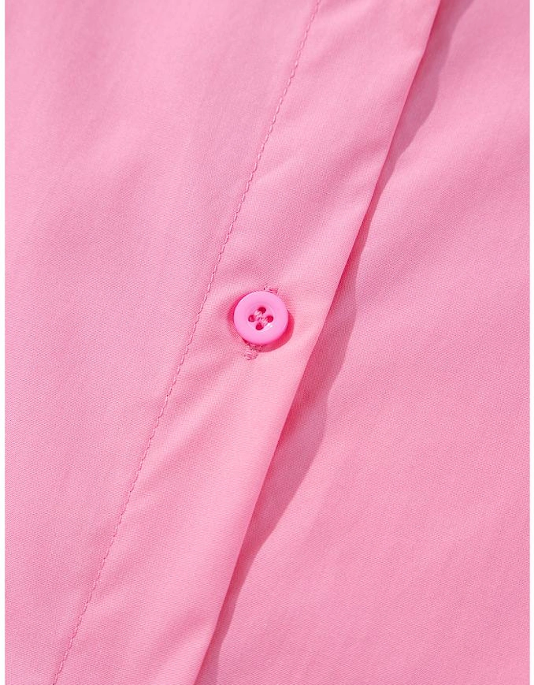 Bright Pink Balloon Sleeve Button Up Mini Shirt Dress