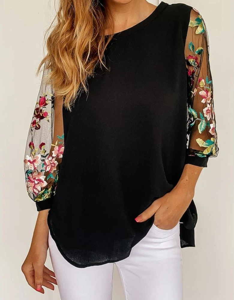 Azura Exchange Embroidered Sleeve Blouse