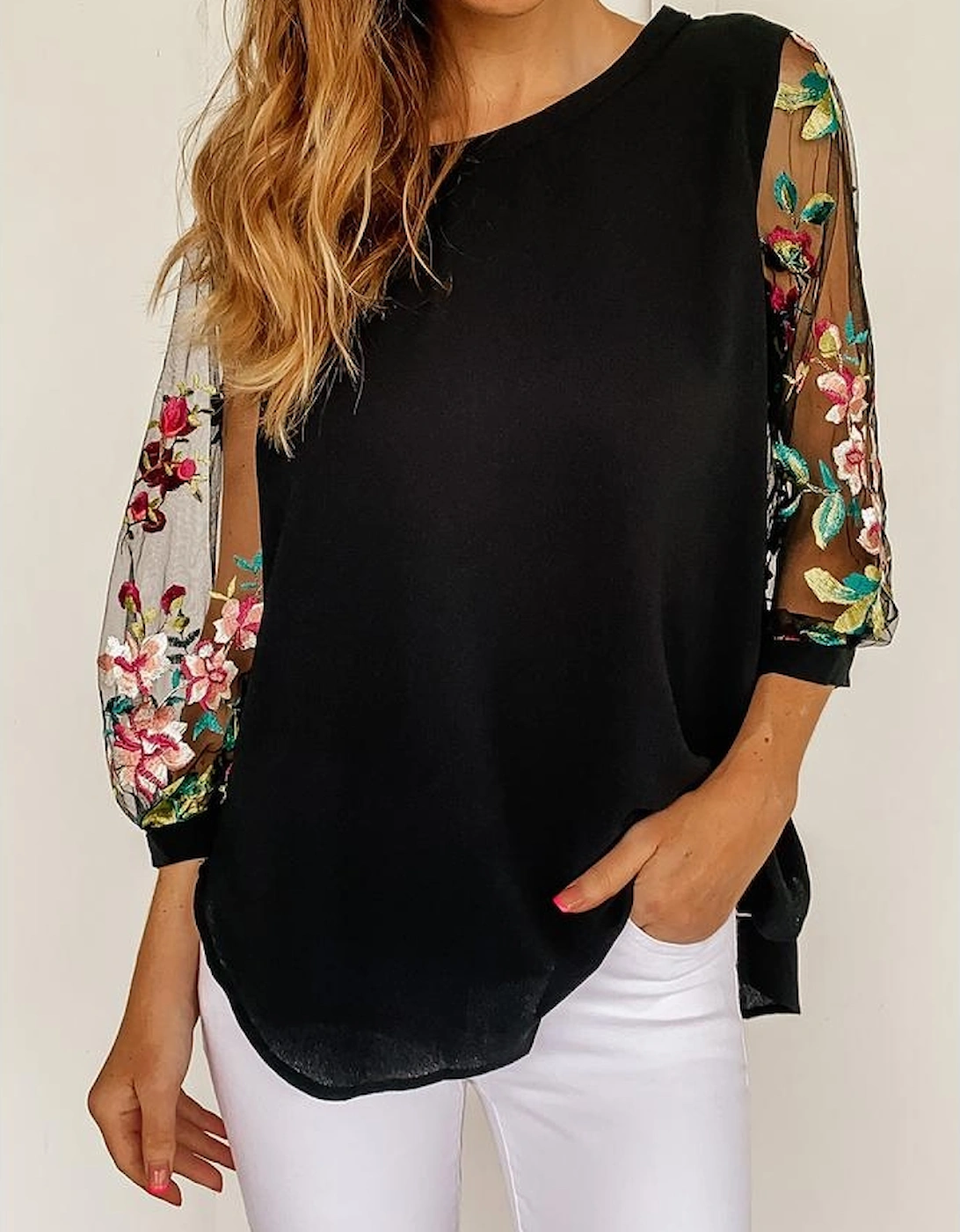 Azura Exchange Embroidered Sleeve Blouse, 15 of 14
