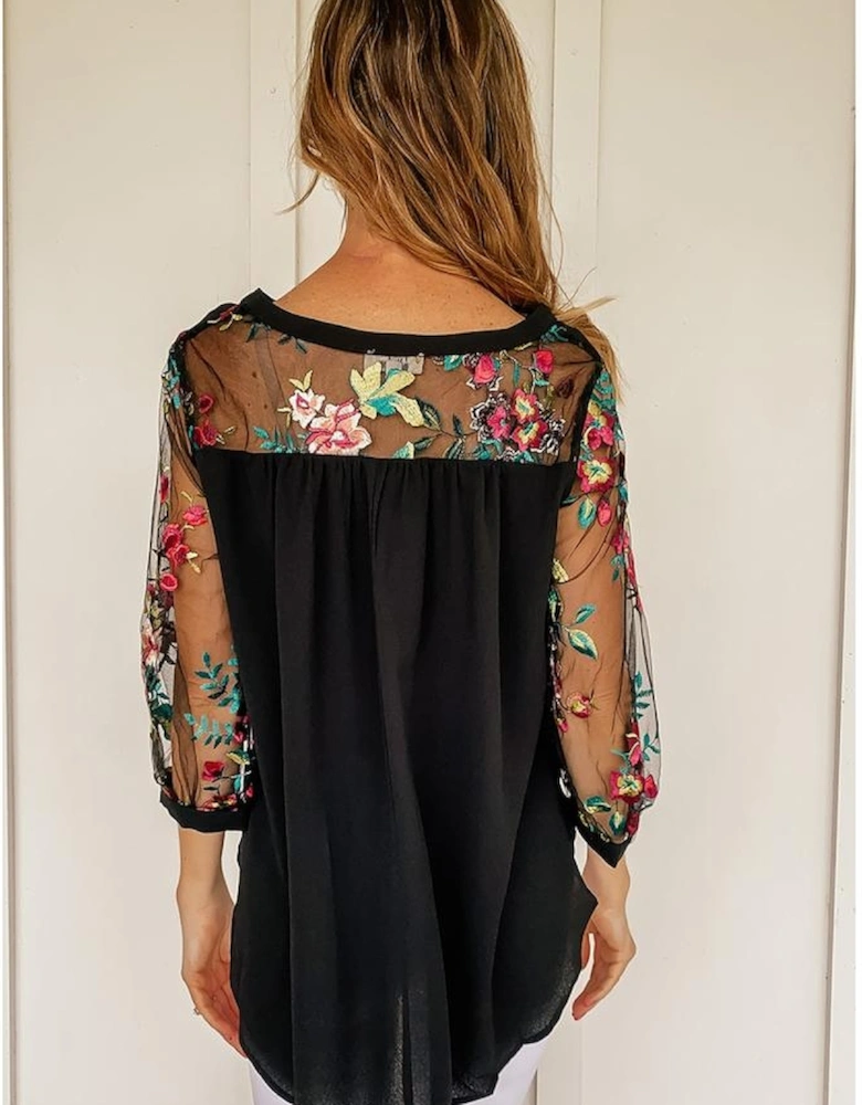 Azura Exchange Embroidered Sleeve Blouse