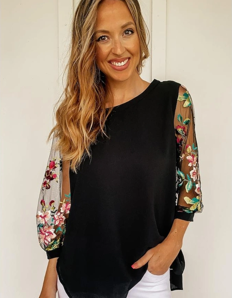 Azura Exchange Embroidered Sleeve Blouse