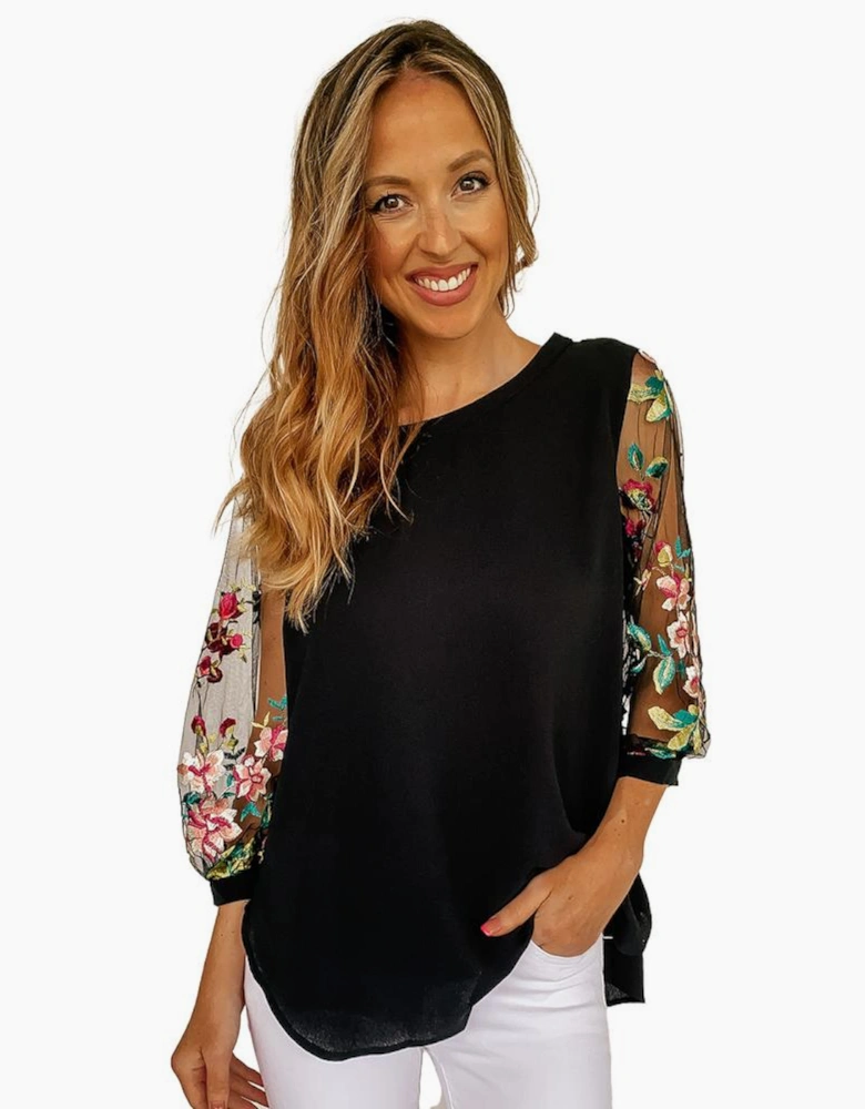 Azura Exchange Embroidered Sleeve Blouse