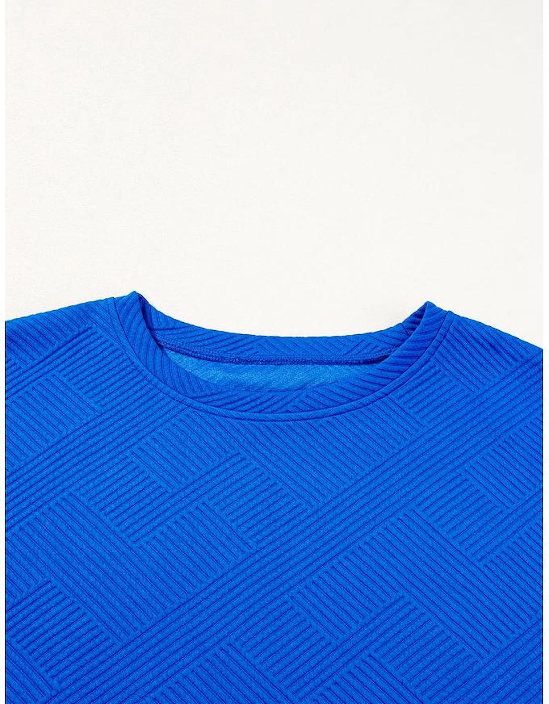 Dark Blue Plus Size Fashion Textured Short 2pcs Outfit