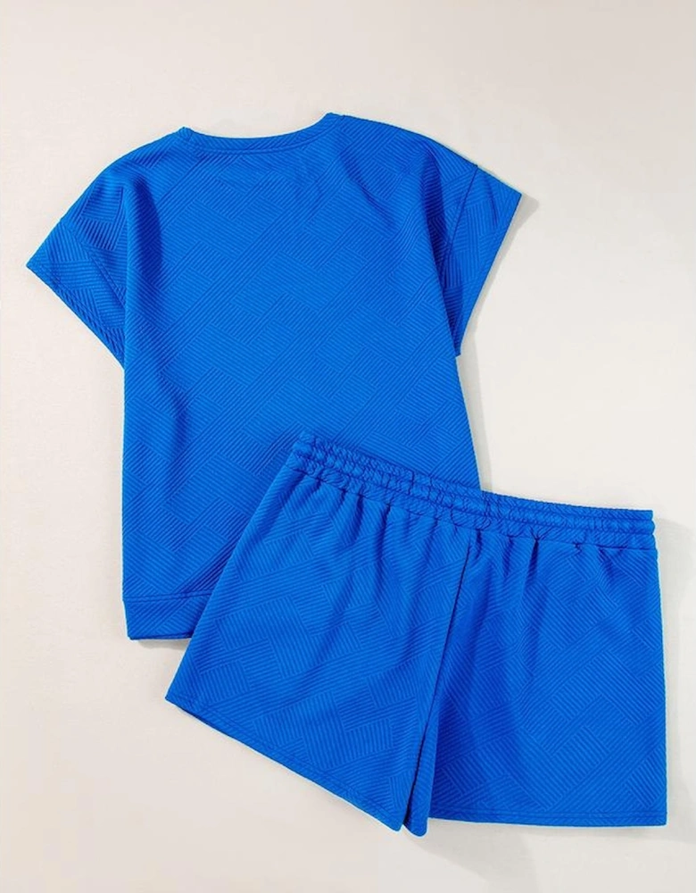Dark Blue Plus Size Fashion Textured Short 2pcs Outfit