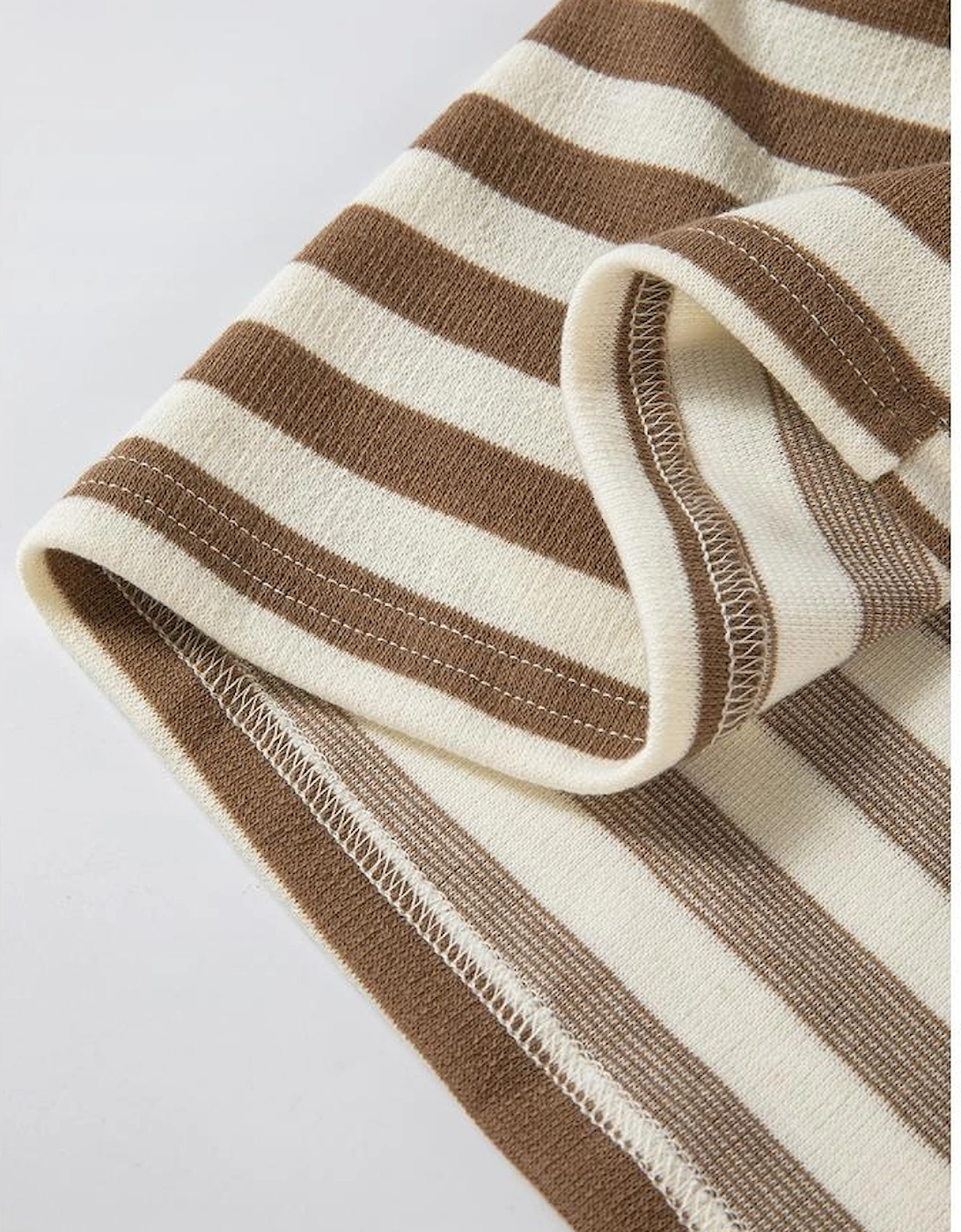 Brown Stripe Quarter Buttons Drop Sleeve Plus Size Hoodie